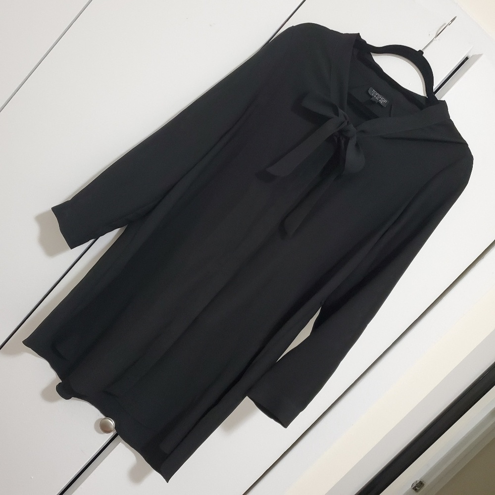 Topshop long sleeve mini dress with bow